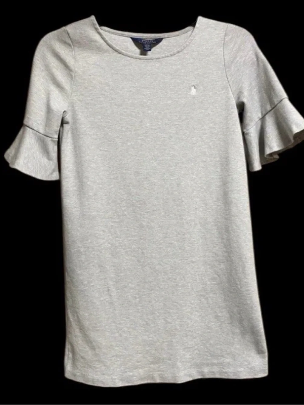 Polo Ralph Lauren Girls Heather Gray Shift Dress Size L 12-14 EUC Flutter Sleeve